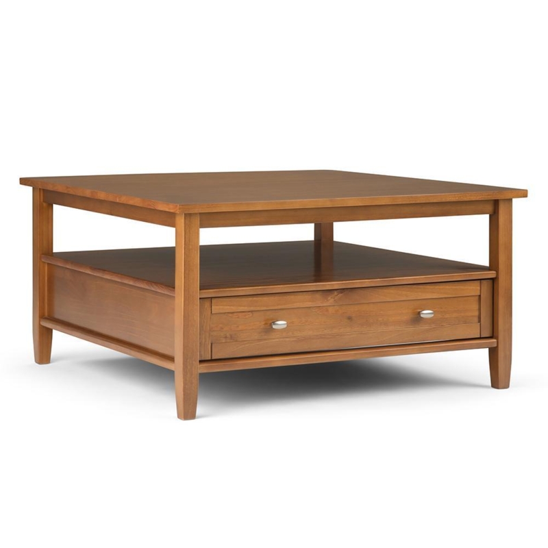 Shaker Style Coffee Table in Tobacco Brown Finish with Drawer