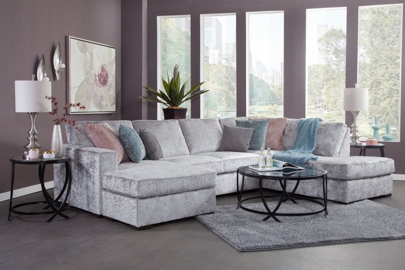 Shimmering Velvet L-Shaped Sectional with Contemporary Track Arms