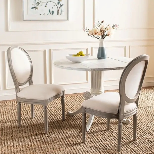 Side Chair French Country Oval Back Distressed Grey Finish Linen