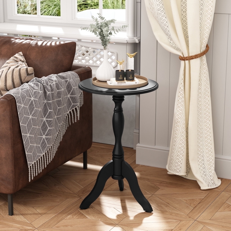 Side Table Black Pedestal Base Tripod Legs Vintage Style