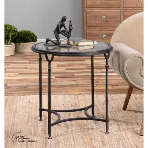 Side Table Hammered Black Metal Tripod Industrial Textured Accent