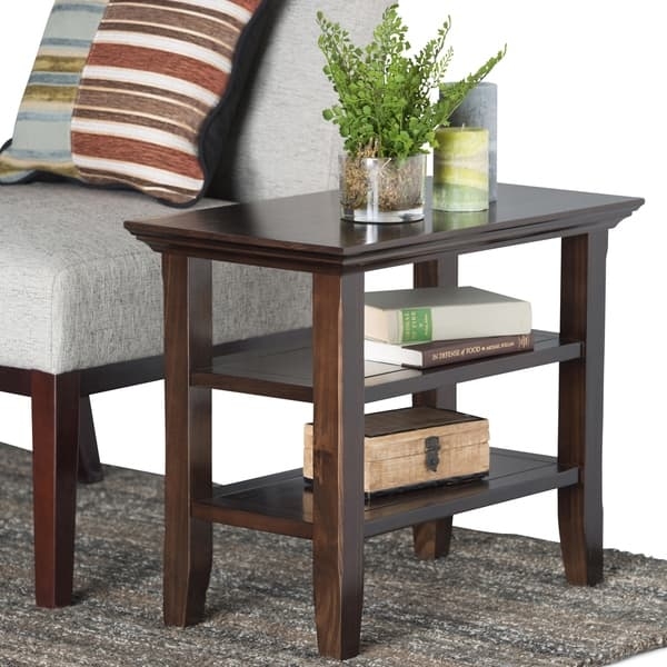 Side Table Narrow Light Golden Brown Wood with Drawer Storage