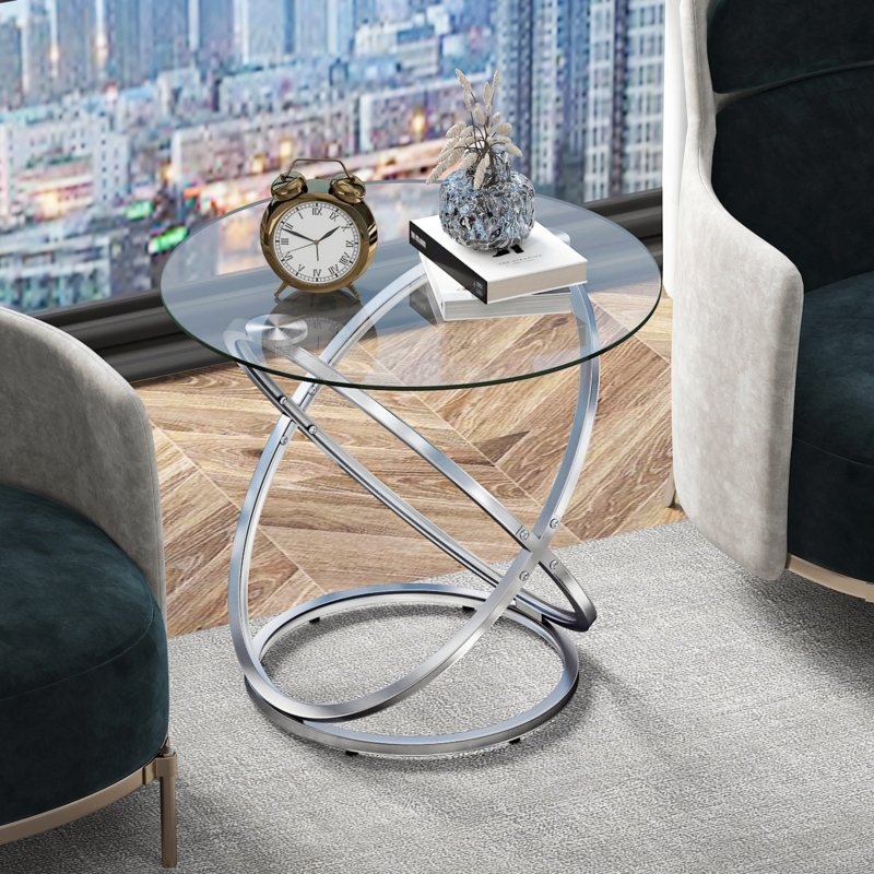 Side Table: Sculptural Infinity Loop Base with Polished Silver Finish