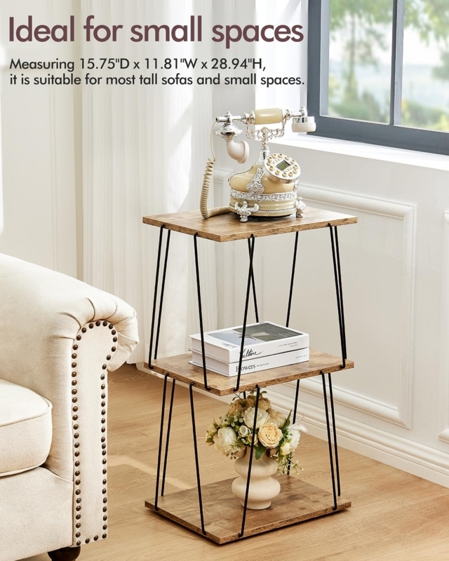 Side Table Three-Tiered Slender Legs Hairpin Style Tall Entryway Table