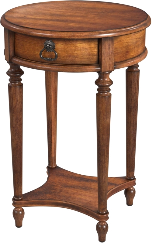 Side Table with Burl Wood Finish and Curved Legs