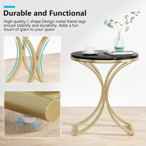 Side Table with Curved C-Shaped Legs and Black Stone Top