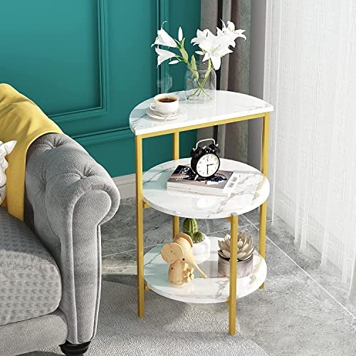 Side Table with Half-Moon Top Shelf and Three-Tier Design