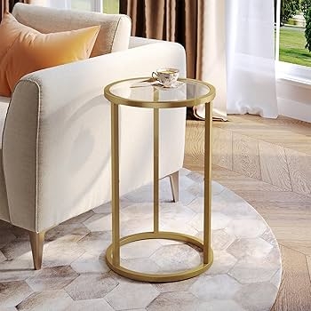Side Table with Narrow Profile Metal Frame and Glass Top