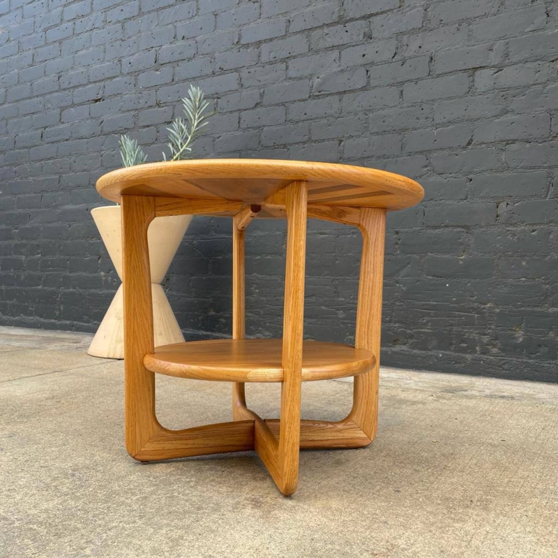 Side Table with Sculptural Cross-Base, Vintage Wood Side Table