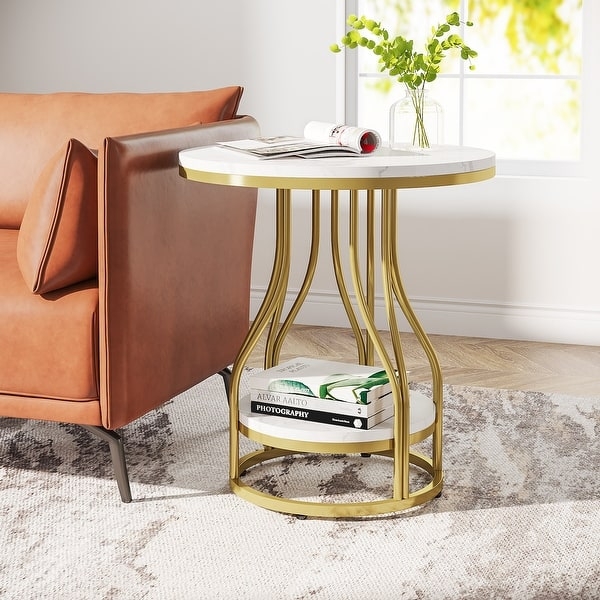 Side Table with Two Tiers and Elegant Curved Supports