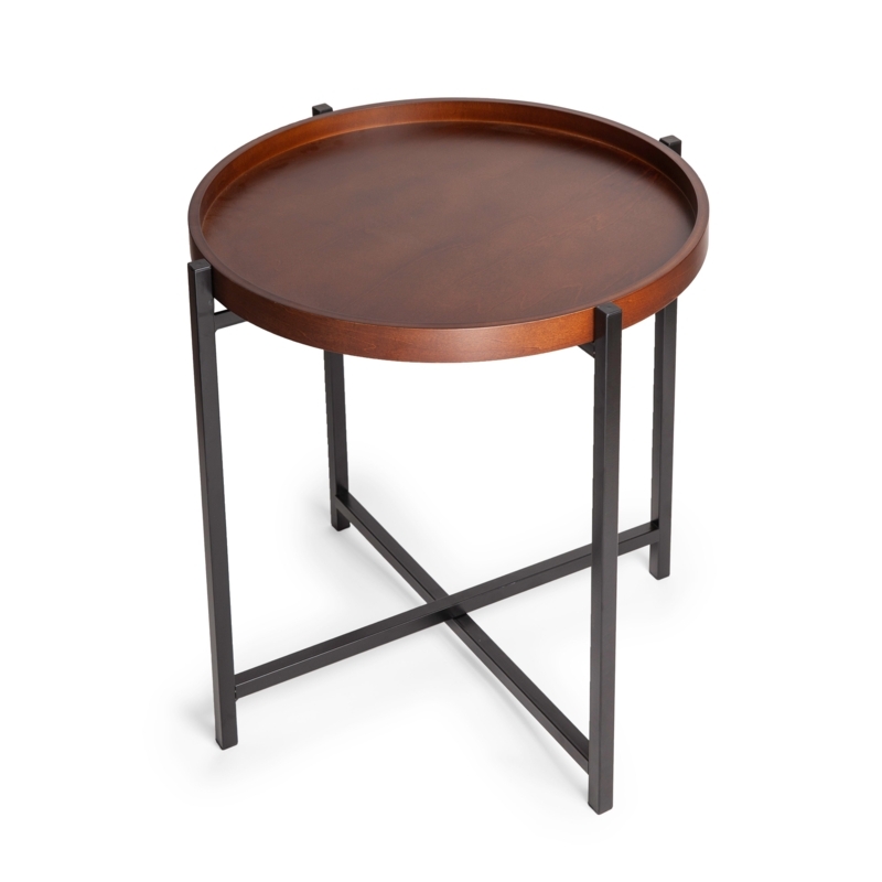 Side Table with Wood Tray Top & Metal X-Base, Minimalist Accent Table