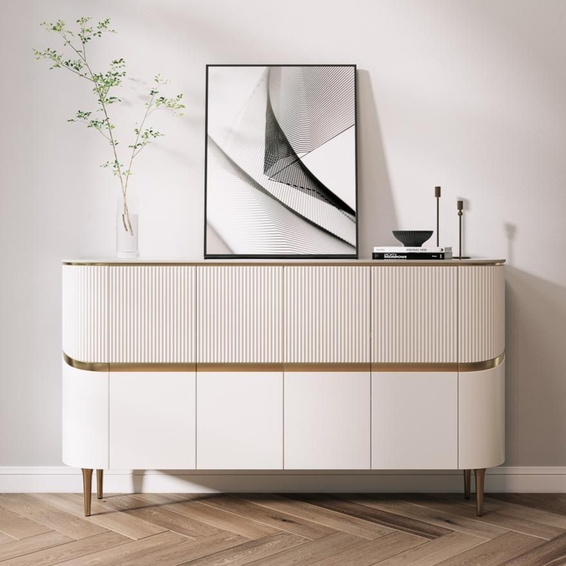 Sideboard Sintered Stone Top Fluted Doors Luxury Gold Credenza Storage