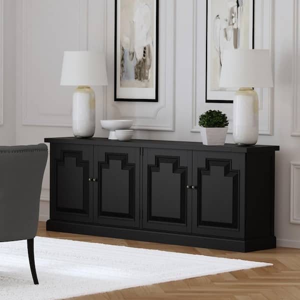 Sideboard with Geometric Door Panels, 90-Inch Width, and Molded Details