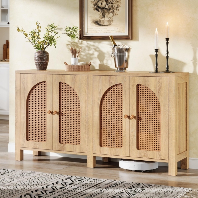 Sideboard with Woven Rattan Doors, Boho Chic Kitchen Credenza