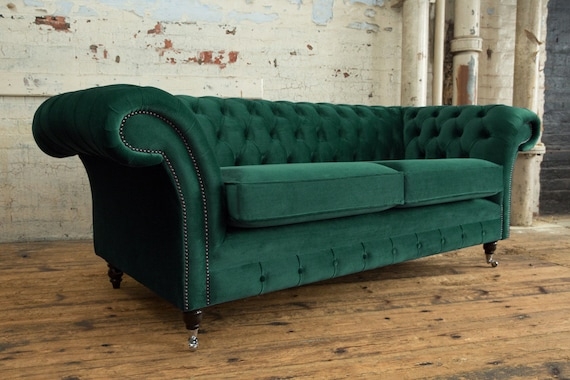 Silver Nailhead Trim Chesterfield Sofa with Caster Wheels