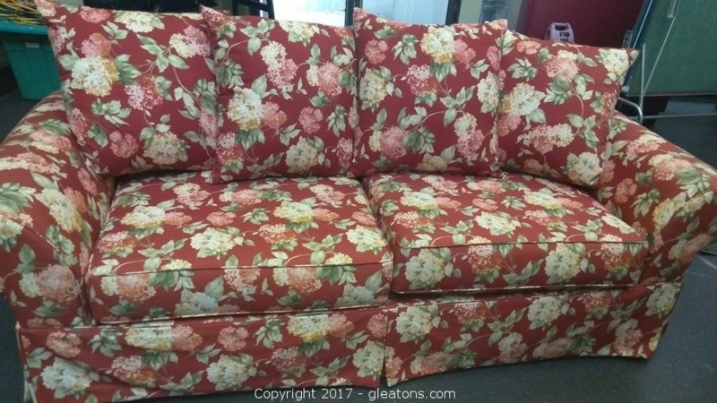 Skirted Floral Loveseat with Kick Pleat Skirt and Hydrangea Print