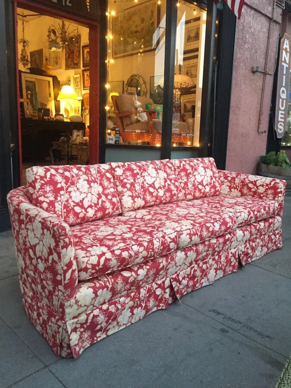 Skirted Linen Sofa Vintage Floral Couch with Box Pleat Detail