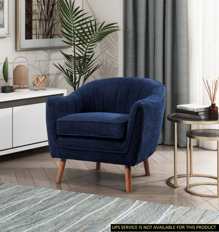 Slate Blue Chenille Accent Chair featuring Exposed Wood Frame