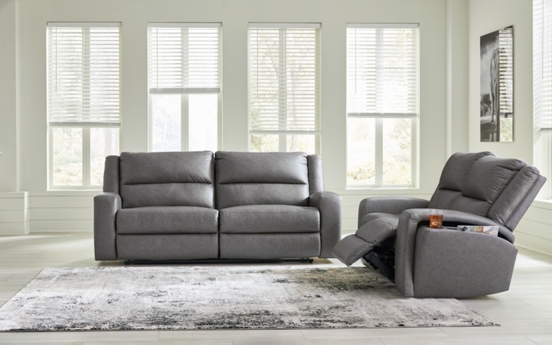 Slate Grey Reclining Set, 2 Piece Sofa and Loveseat with Track Arms