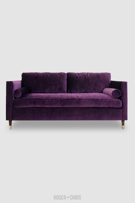 Sleeper Sofa Deep Purple Velvet Gold Sabots Cylindrical Bolsters Bench