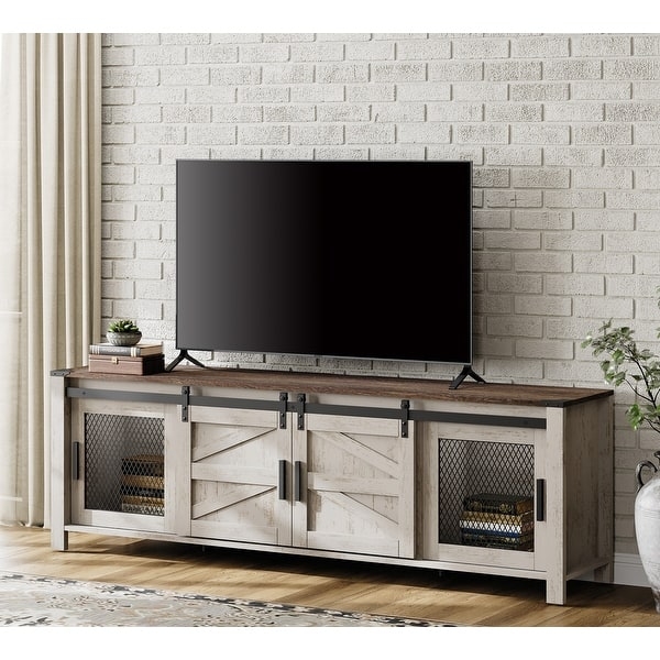 Sliding Barn Door TV Stand Cabinet, Entertainment Center for 75" TV - Multi-Color