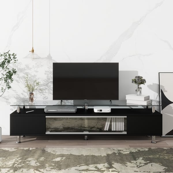 Sliding Glass Door TV Stand with Tiered Top