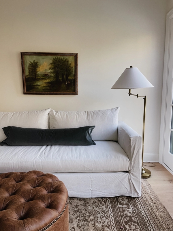 Slipcover Sofa with Extra Long Lumbar Pillow for Cozy Living Room Decor