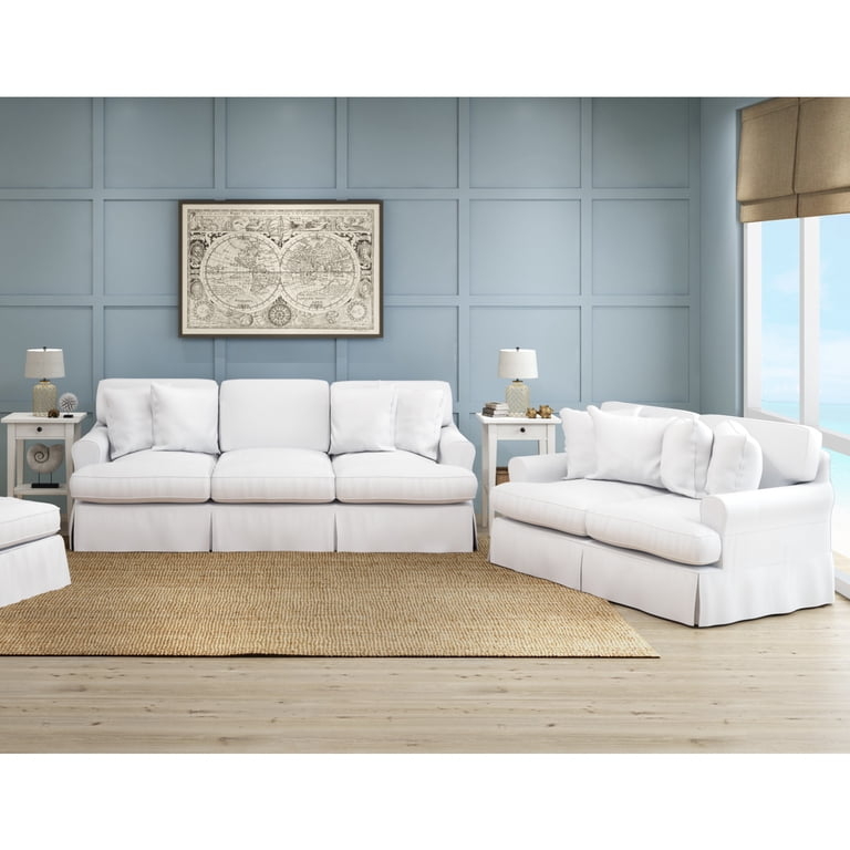 Slipcovered Sofa Set with Kick Pleat Skirt and Rolled Arms