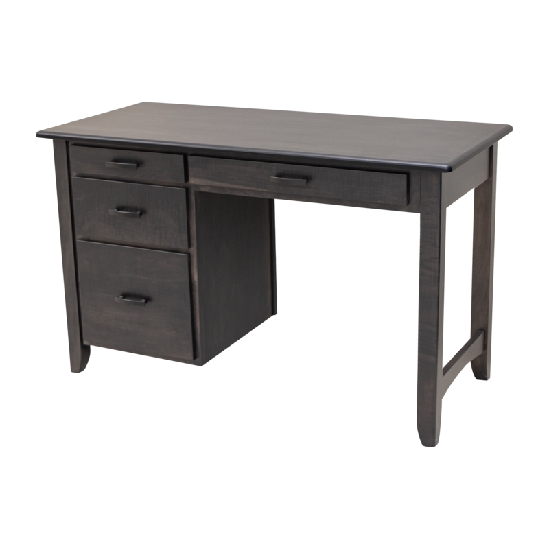 Small Charcoal Writing Desk with Asymmetrical Pedestal and Metal Pulls