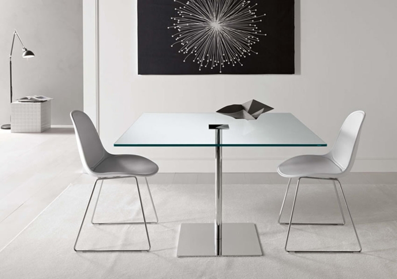 Small Dining Table Square Glass Top Chrome Pedestal Base