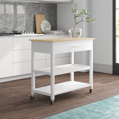 Small Kitchen Cart with Slatted Middle Shelf and Locking Casters