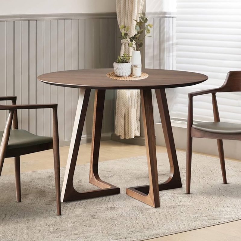Small Round Dining Table with Angular Tripod Wood Base
