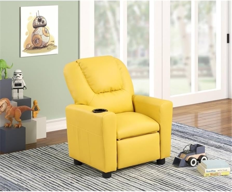 Small Scale Faux Leather Kids Recliner for Playroom