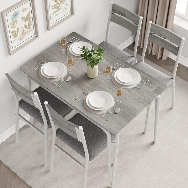 Small Space Dining Set Grey Wood Finish White Metal Frame Compact