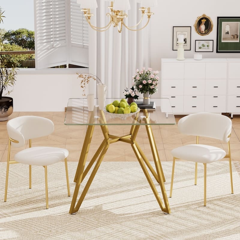 Small Space Dining Table Square Glass Top Geometric Angular Base