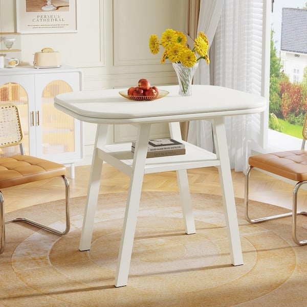 Small Space Dining Table White Oval Top Storage Shelf Tapered Legs