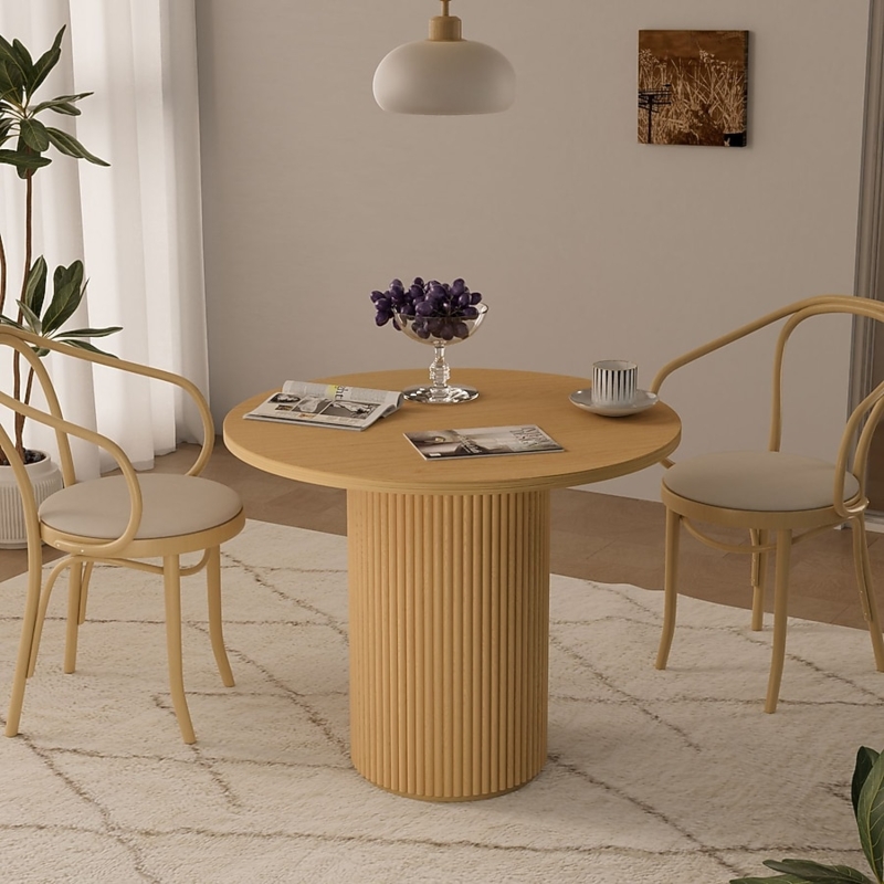 Small Space Round Wood Pedestal Dining Table in Light Finish