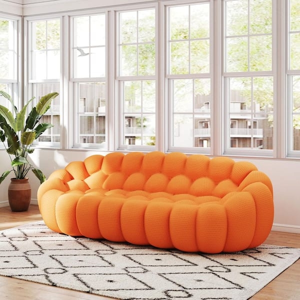 Sofa Armless Curved Design Bubble Tufting Vibrant Sculptural Seating