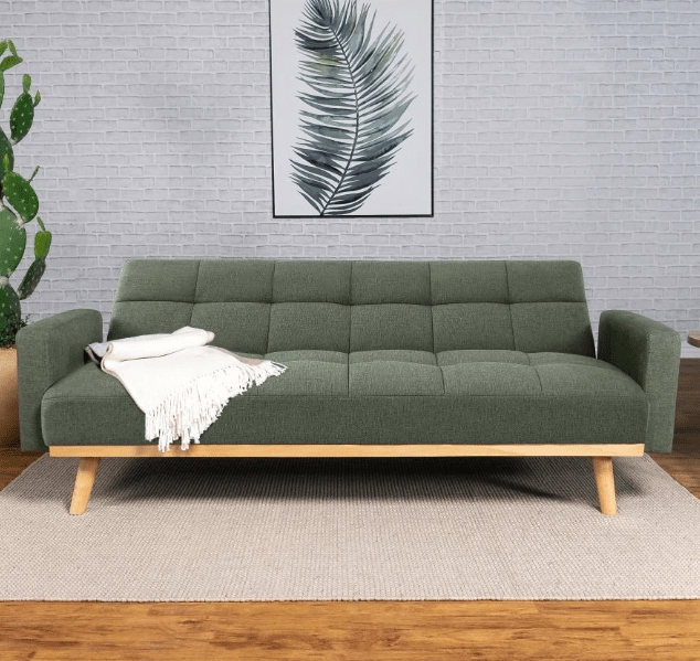 Sofa Bed, Sage Green, Tufted Split Back, Tapered Legs
