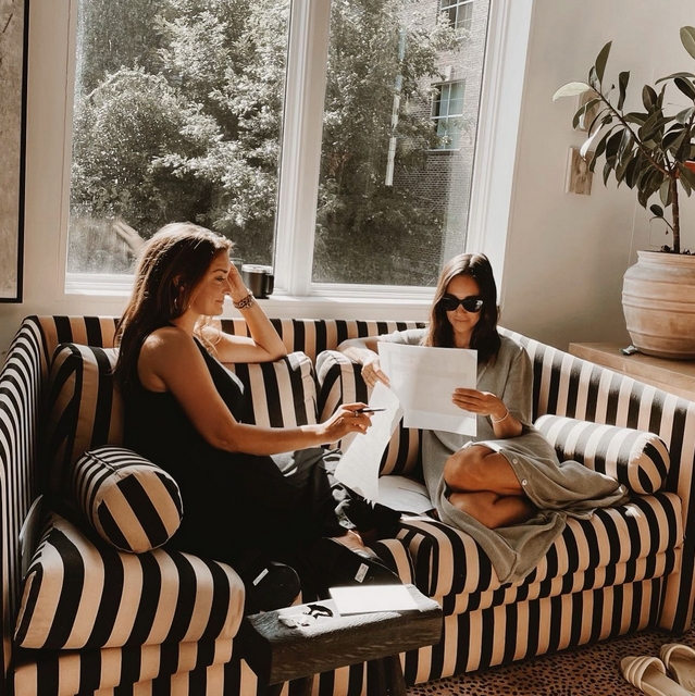 Sofa Bold Vertical Stripes Tuxedo Silhouette Bolsters