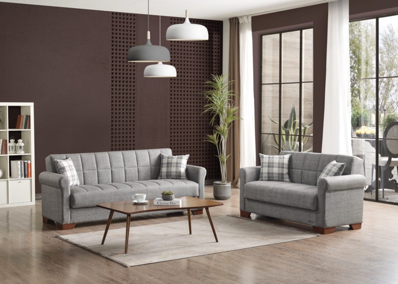 Sofa Channel Tufted Rolled Arms Woven Texture Transitional Living Room
