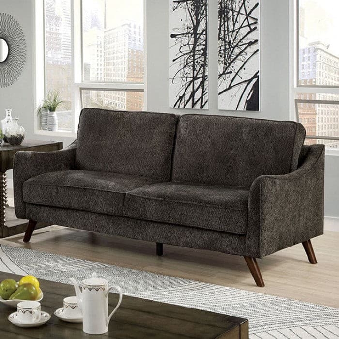 Sofa Charcoal Textured Weave Sloping Track Arms Tapered Legs