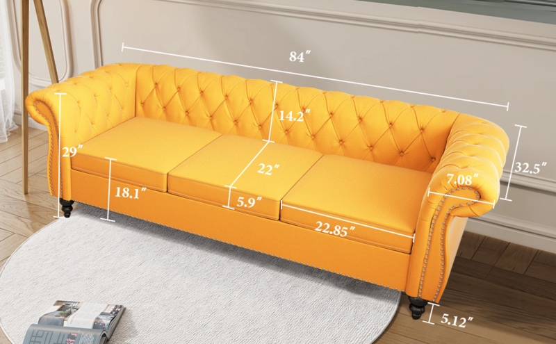 Sofa Chesterfield Silver Nailhead Trim Button Tufting Yellow Velvet