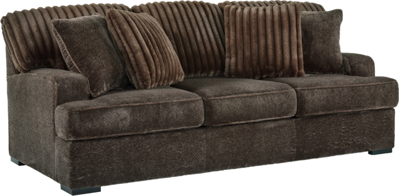 Sofa Chocolate Brown Ribbed Back Pillows Plush Boxed Seating