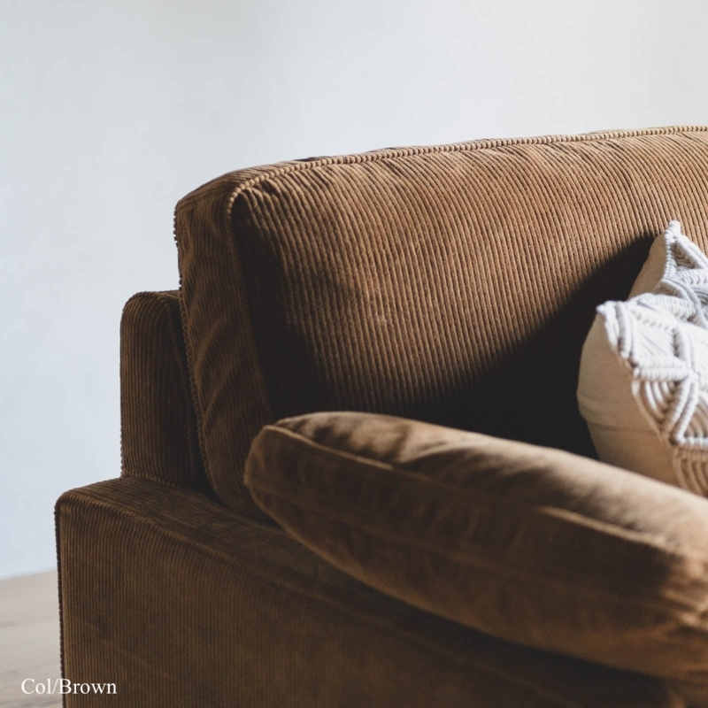 Sofa Chocolate Brown Wide Wale Corduroy Piped Edges Ribbed Fabric