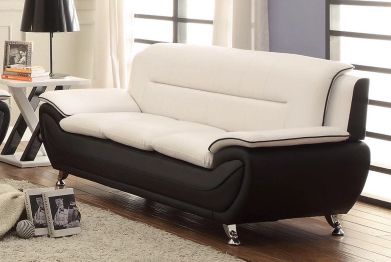 Sofa Chrome Cabriole Legs Two-Tone Curved Arms Faux