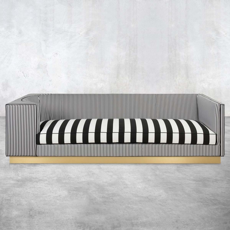 Sofa Contrasting Stripe Scales Gold Plinth Base Tuxedo