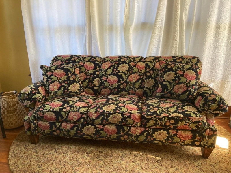 Sofa Cottagecore Black Tapestry Floral Rolled Arms Vintage