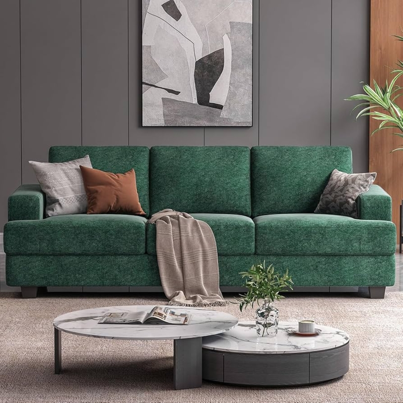 Sofa Emerald Green Textured Weave Deep Seat 3-Seater
