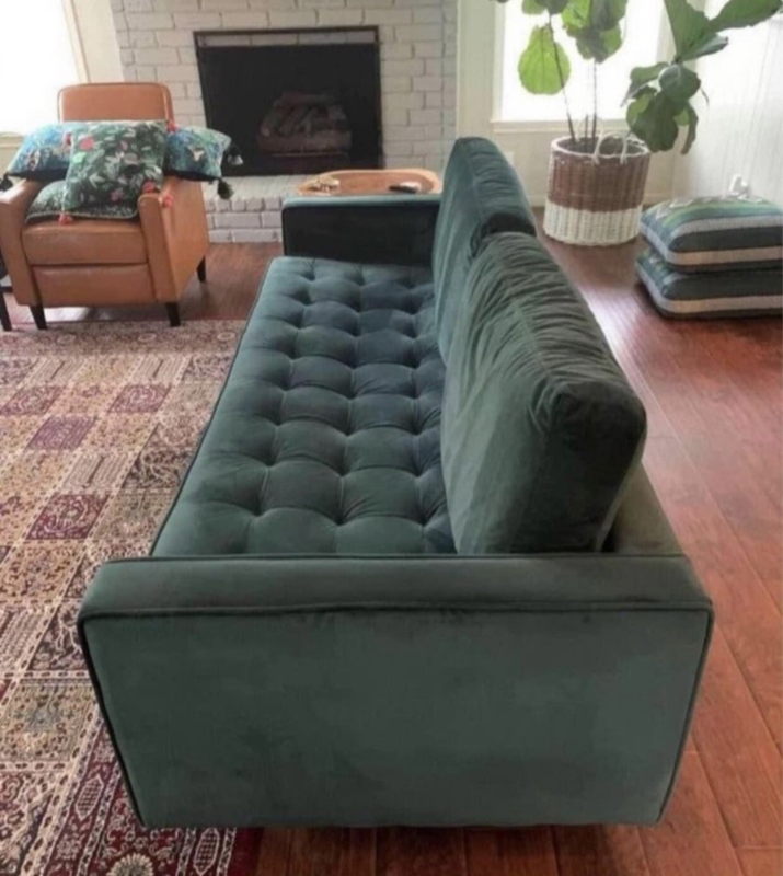 Sofa, Emerald Green Velvet, Tufted Bench Seat, Track Arms